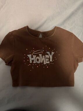 Brown 'Honey' Rhinestone Crop Top